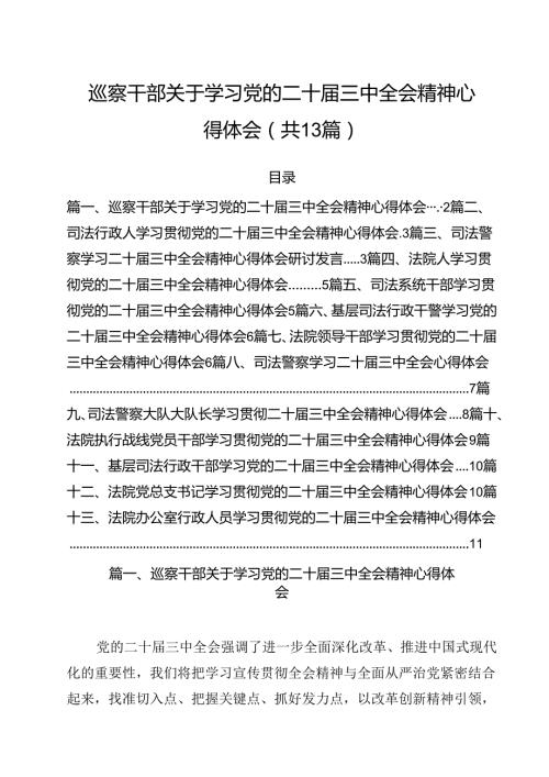 （13篇）巡察干部关于学习党的二十三中全会精神心得体会范文.docx