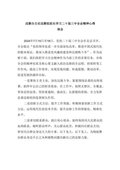 巡察办主任巡察组组长学习二十三中全会精神心得体会(精选五篇合集).docx