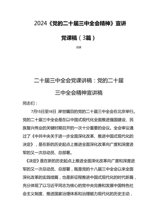 2024《党的二十三中全会精神》宣讲党课稿（3篇）.docx