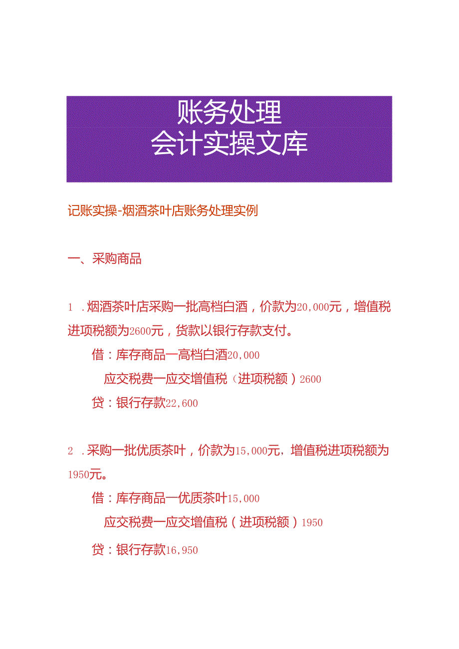 记账实操烟酒茶叶店账务处理实例.docx_第1页