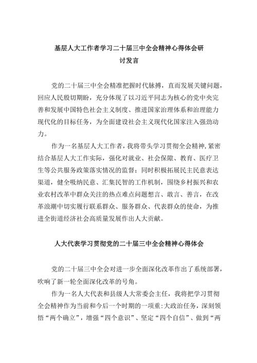 （9篇）基层人大工作者学习二十三中全会精神心得体会研讨发言（详细版）.docx
