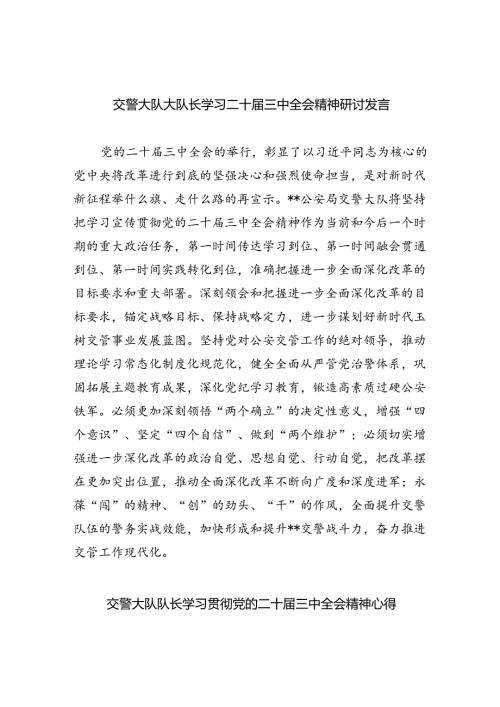 （9篇）交警大队大队长学习二十三中全会精神研讨发言（最新版）.docx