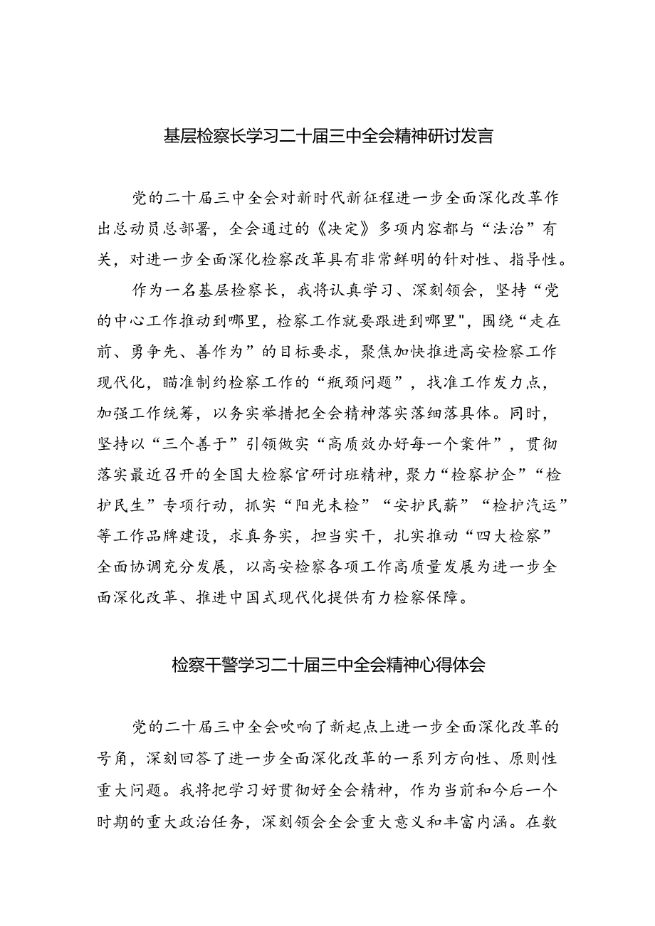 基层检察长学习二十三中全会精神研讨发言（共8篇）.docx_第1页