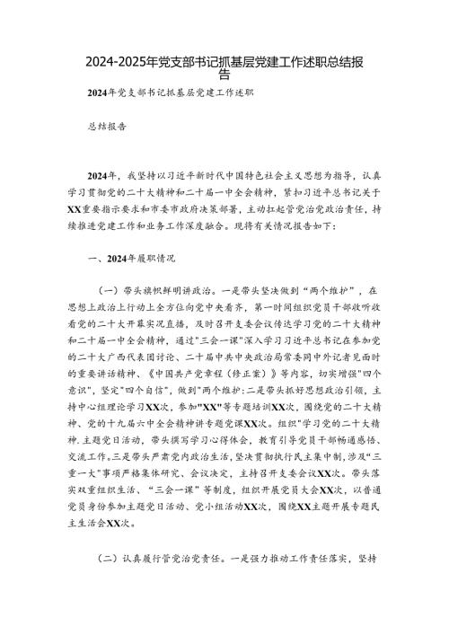 20242025年党支部书记抓基层党建工作述职总结报告.docx