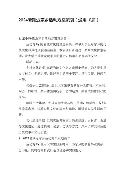 2024暑期返家乡活动方案策划（通用10篇）.docx