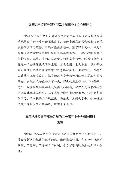 （9篇）派驻纪检监察干部学习二十三中全会心得体会（精选）.docx