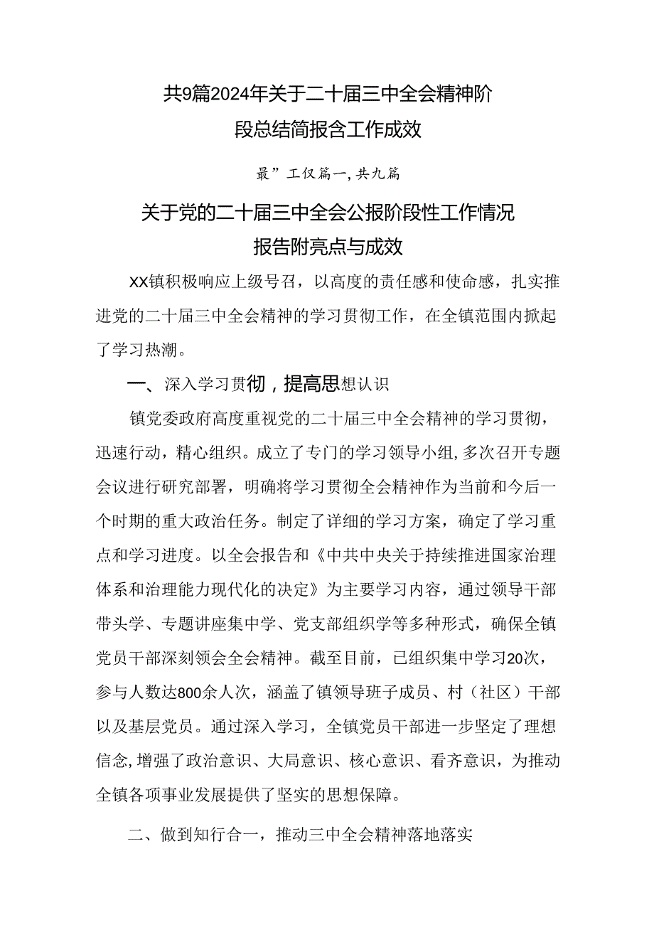 共9篇2024年关于二十三中全会精神阶段总结简报含工作成效.docx_第1页