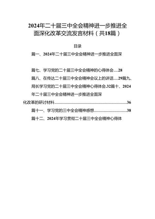(18篇)2024年二十三中全会精神进一步推进全面深化改革交流发言材料范本.docx