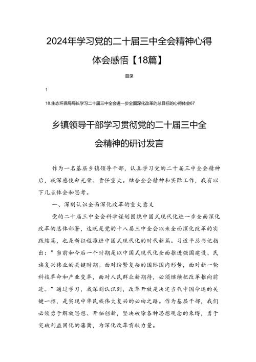 2024年学习党的二十三中全会精神心得体会感悟【18篇】.docx