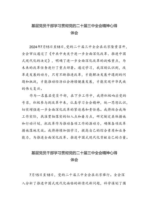 基层党员干部学习贯彻党的二十三中全会精神心得体会优选8篇.docx
