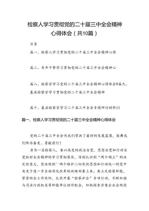 （10篇）检察人学习贯彻党的二十三中全会精神心得体会（最新版）.docx