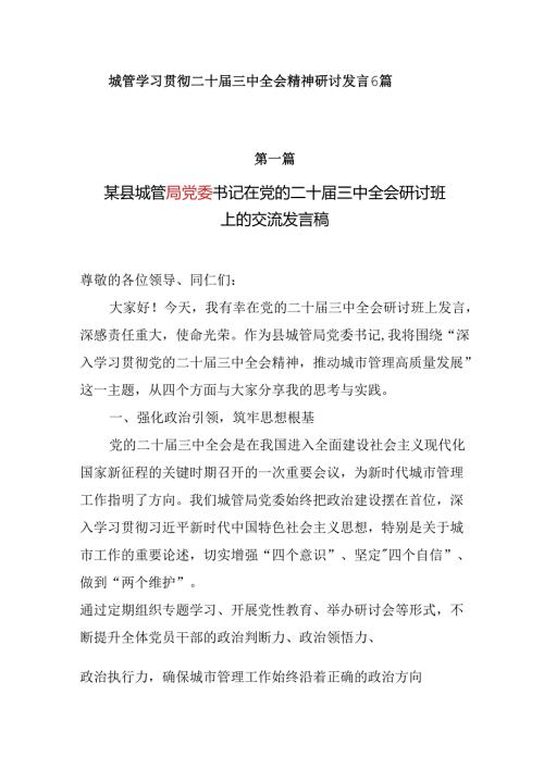 城管学习贯彻二十三中全会精神研讨发言6篇.docx