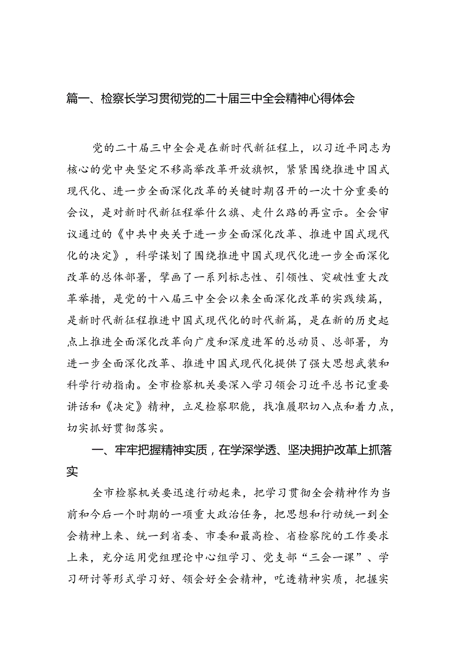 （10篇）检察长学习贯彻党的二十三中全会精神心得体会模板.docx_第2页