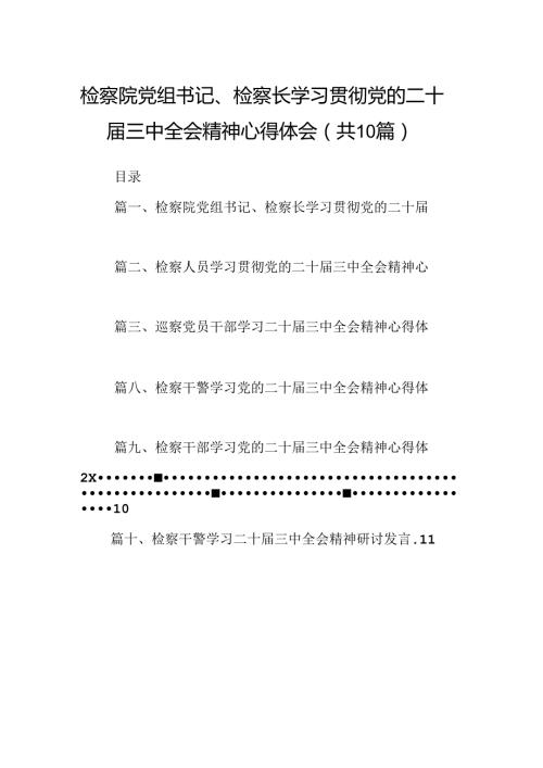 （10篇）检察院党组书记、检察长学习贯彻党的二十三中全会精神心得体会参考范文.docx