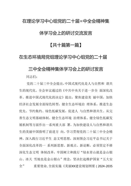 （10篇）在理论学习中心组党的二十三中全会精神集体学习会上的研讨交流发言.docx