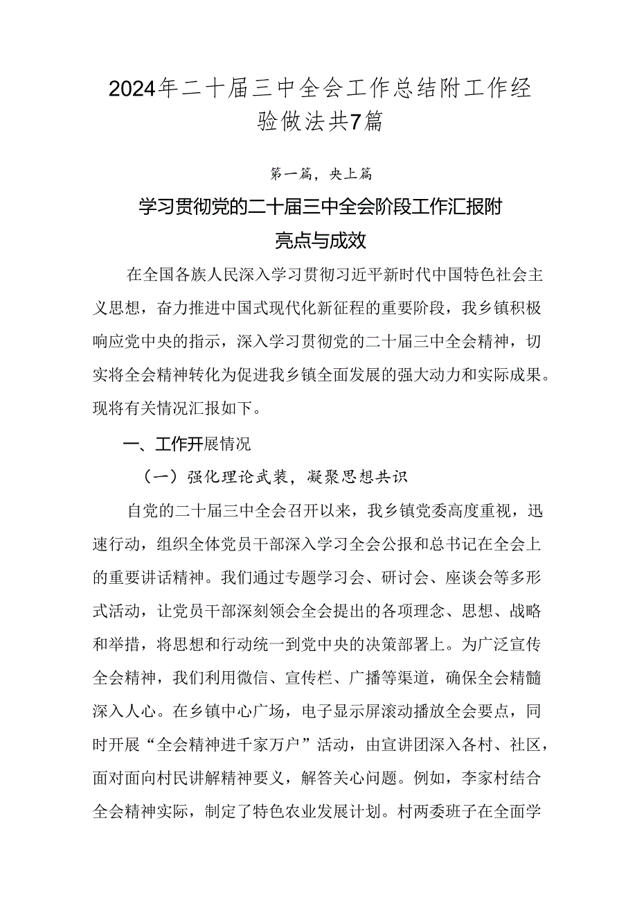 2024年二十三中全会工作总结附工作经验做法共7篇.docx_第1页