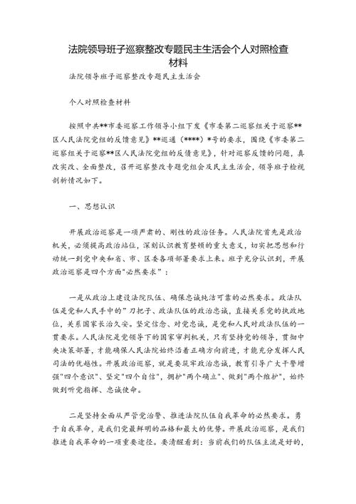 法院领导班子巡察整改专题民主生活会个人对照检查材料.docx