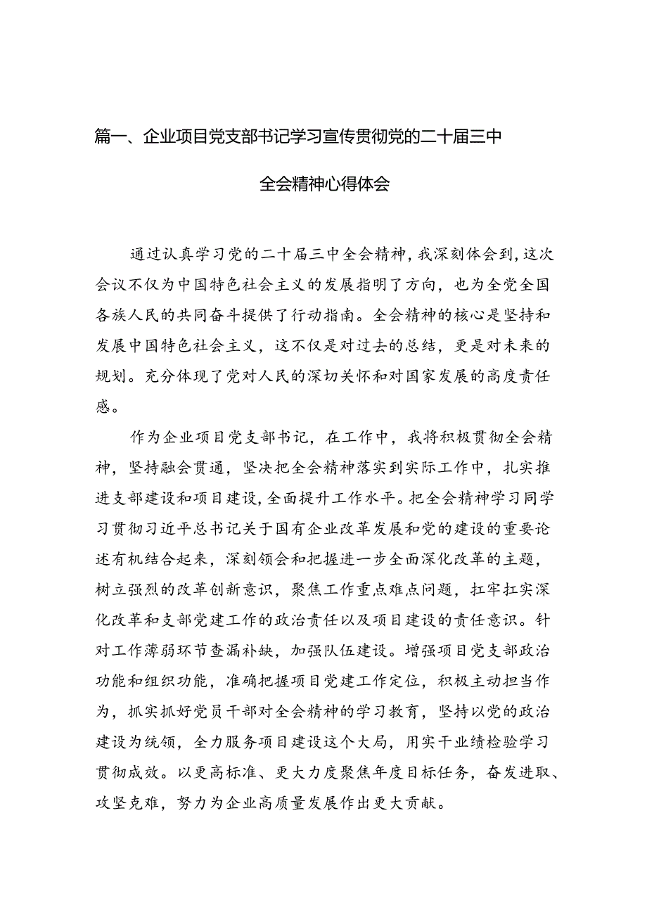 （10篇）企业项目党支部书记学习宣传贯彻党的二十三中全会精神心得体会范文.docx_第2页