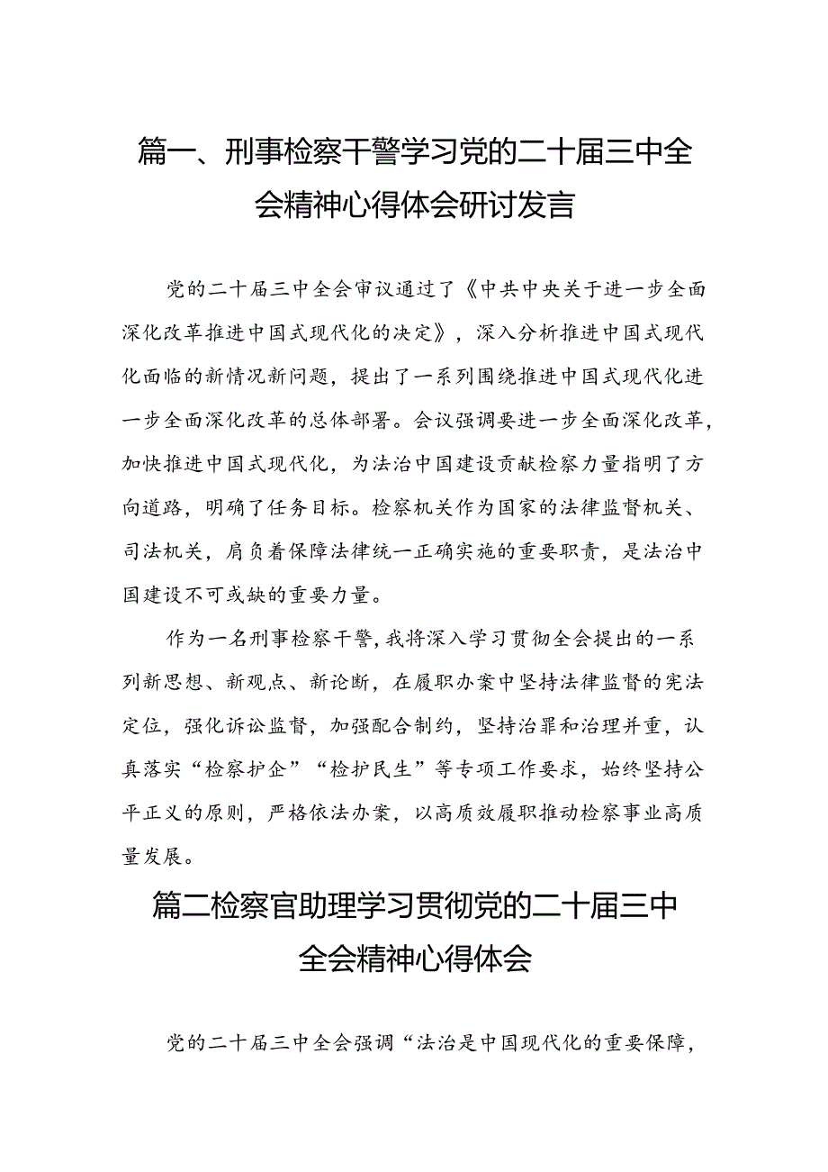 （10篇）刑事检察干警学习党的二十三中全会精神心得体会研讨发言范文.docx_第2页