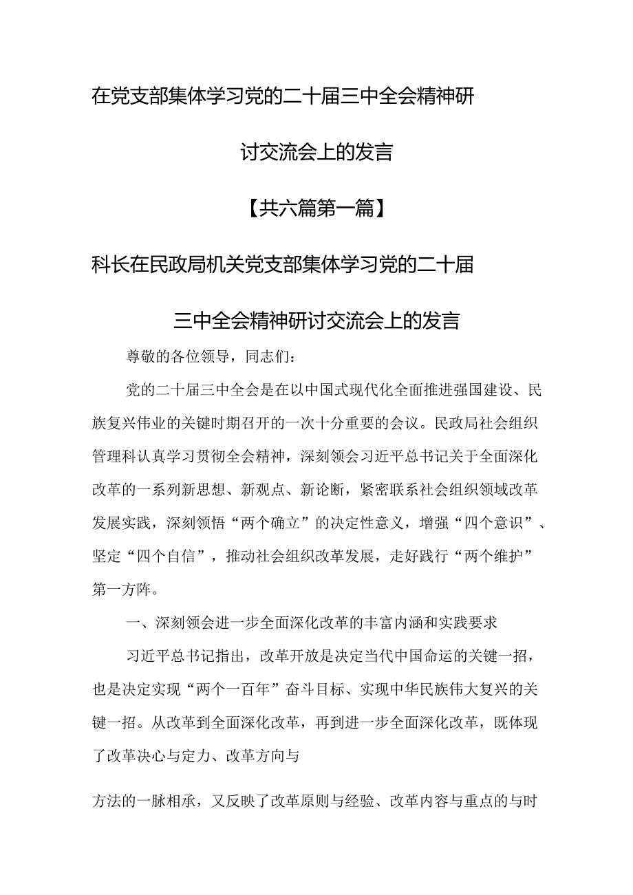 （6篇）在党支部集体学习党的二十三中全会精神研讨交流会上的发言.docx_第1页