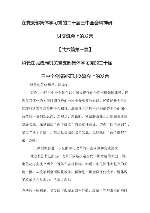 （6篇）在党支部集体学习党的二十三中全会精神研讨交流会上的发言.docx