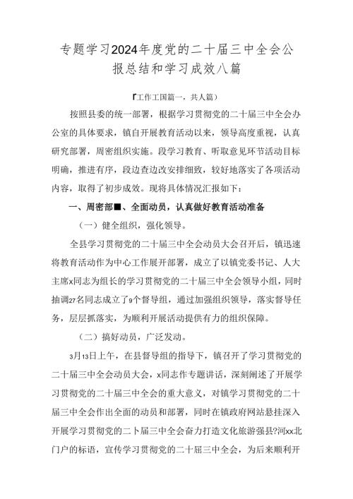 专题学习2024党的二十三中全会公报总结和学习成效八篇.docx