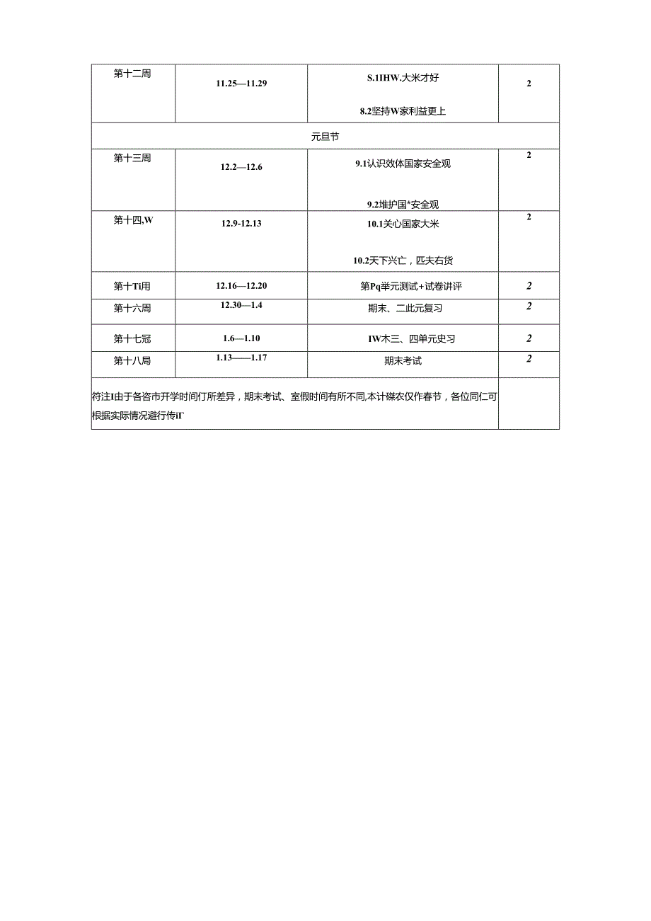 20242025年八年级上册《道德与法治》学期教学计划表.docx_第2页