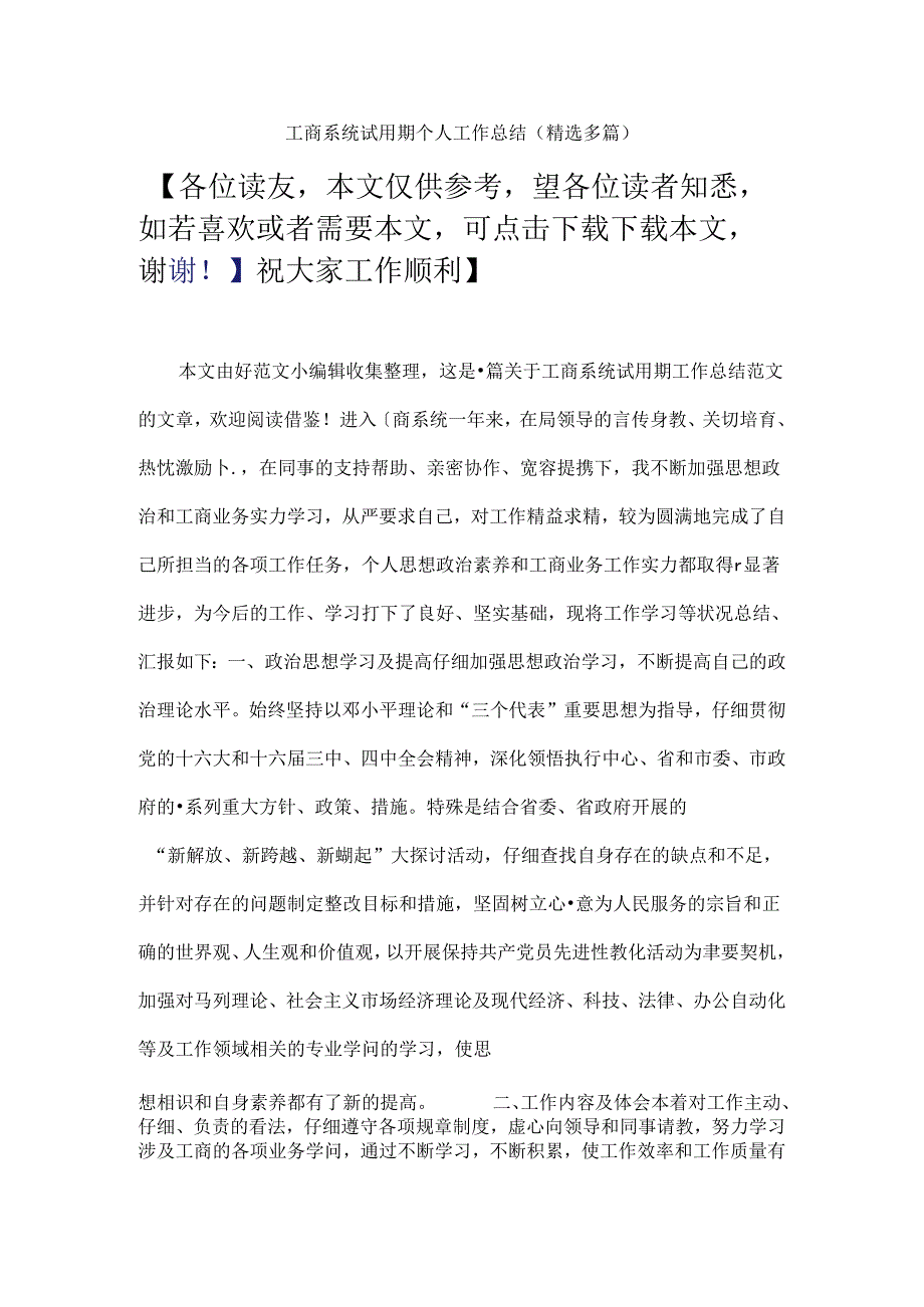 工商系统试用期个人工作总结.docx_第1页
