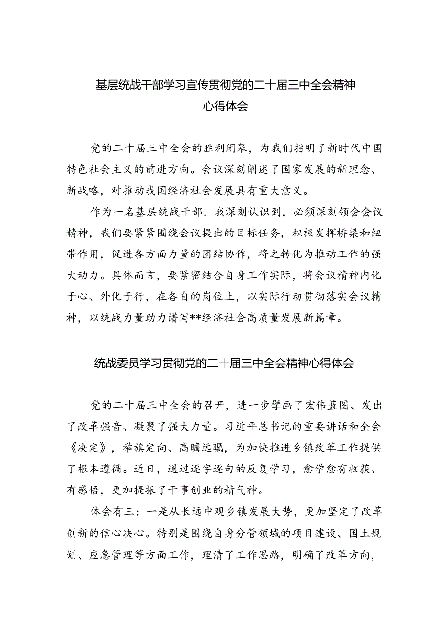 基层统战干部学习宣传贯彻党的二十三中全会精神心得体会5篇（精选版）.docx_第1页