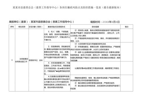 某某市县慈善总会（市县慈善工作指导中心）各岗位廉政风险点及防控措施一览表（最全最新版本）.docx