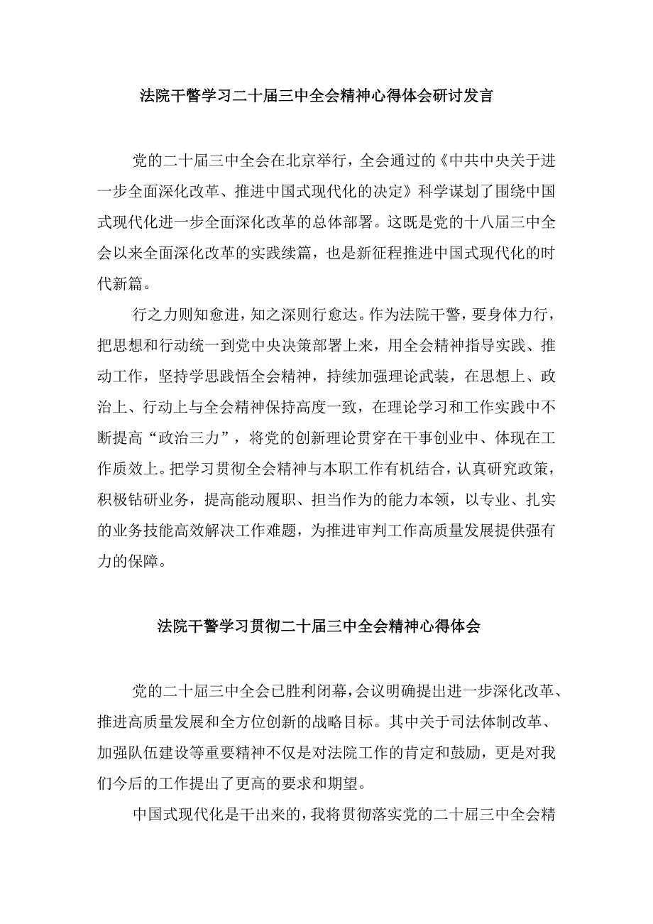 （12篇）基层法院干警学习二十三中全会专题研讨材料范文.docx_第2页