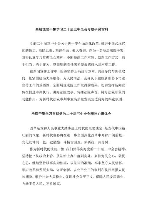 （12篇）基层法院干警学习二十三中全会专题研讨材料范文.docx