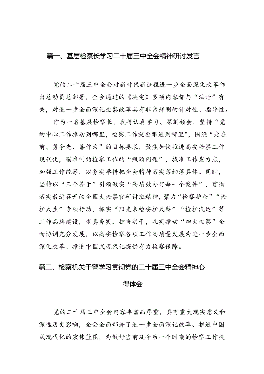 （10篇）基层检察长学习二十三中全会精神研讨发言集合.docx_第2页