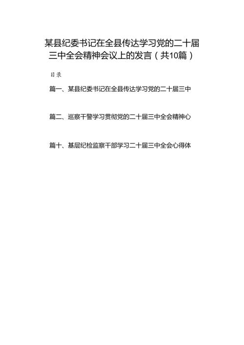 （10篇）某县纪委书记在全县传达学习党的二十三中全会精神会议上的发言范文.docx