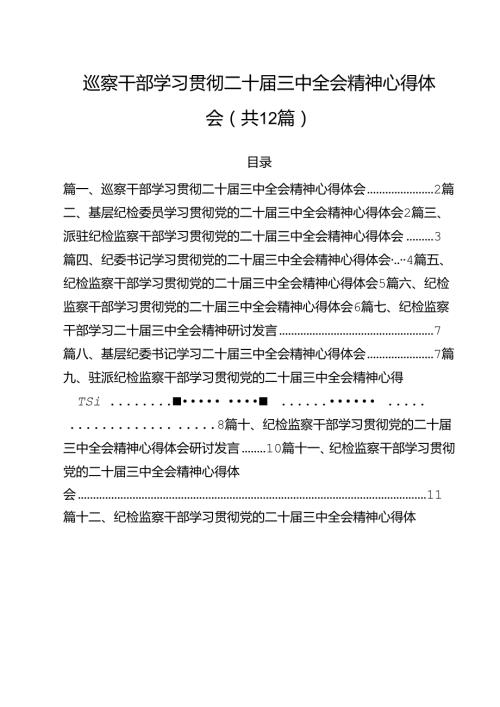 巡察干部学习贯彻二十三中全会精神心得体会12篇（详细版）.docx