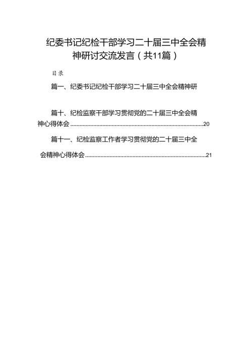 （11篇）纪委书记纪检干部学习二十三中全会精神研讨交流发言汇编范本.docx