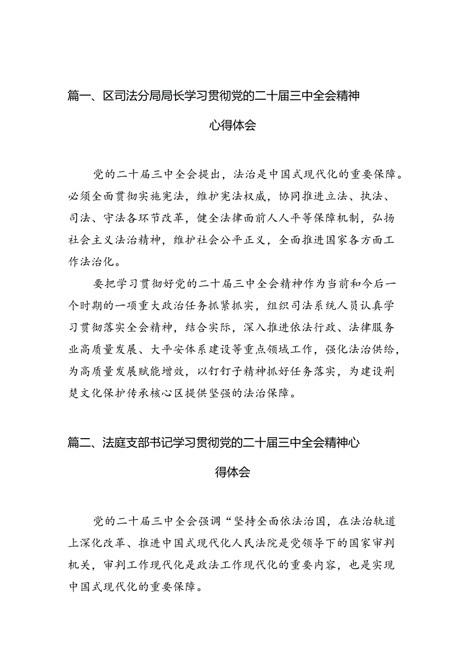 （10篇）区司法分局局长学习贯彻党的二十三中全会精神心得体会（最新版）.docx_第2页