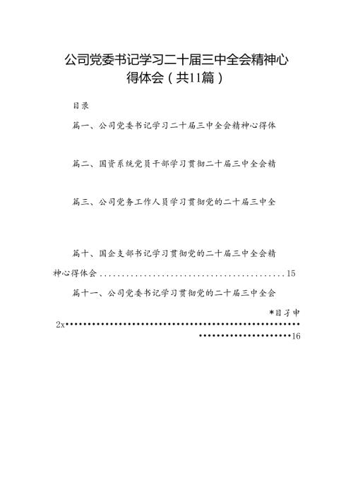 （11篇）公司党委书记学习二十三中全会精神心得体会（详细版）.docx