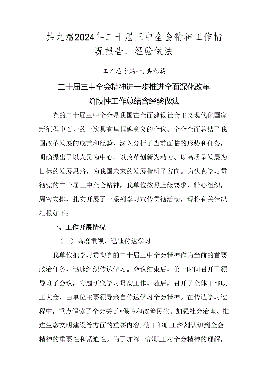 共九篇2024年二十三中全会精神工作情况报告、经验做法.docx_第1页