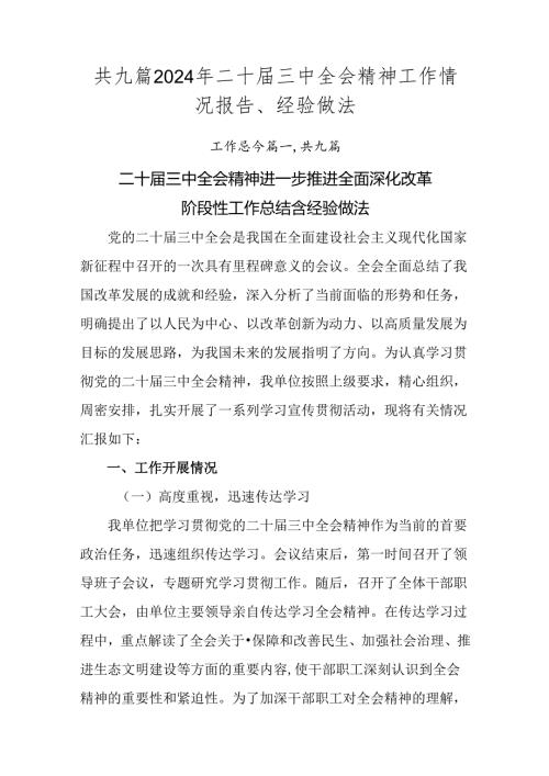 共九篇2024年二十三中全会精神工作情况报告、经验做法.docx