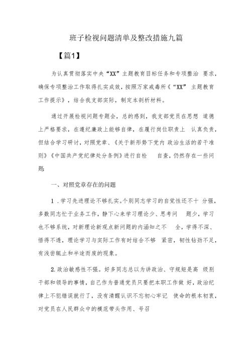 班子检视问题清单及整改措施九篇.docx