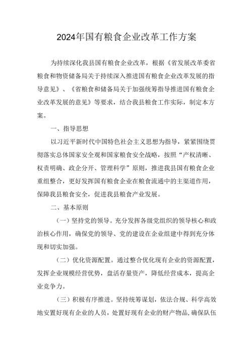 2024年国有粮食企业改革工作方案.docx