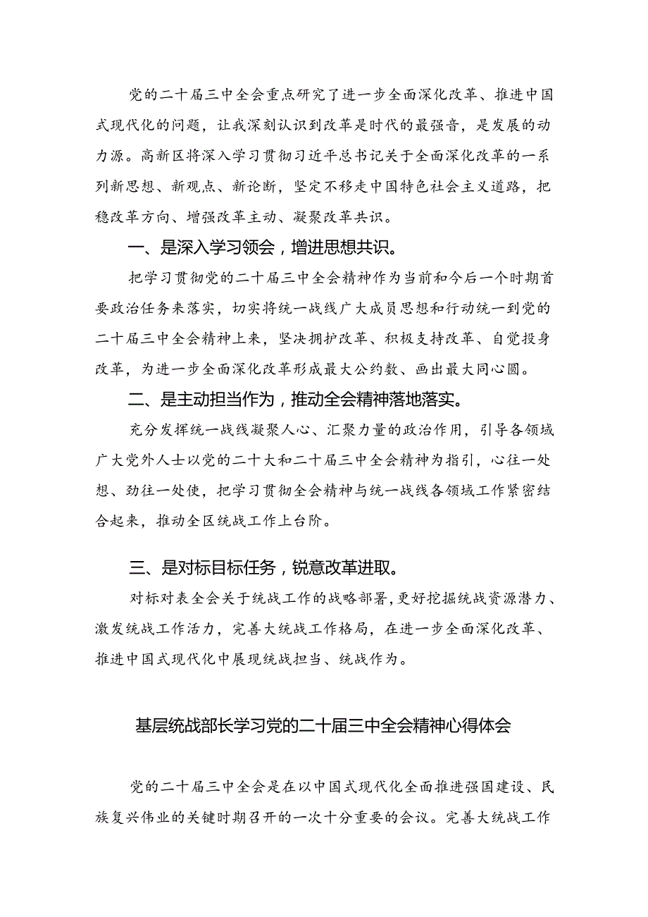 统战干部学习贯彻党的二十三中全会精神心得体会（共五篇选择）.docx_第3页