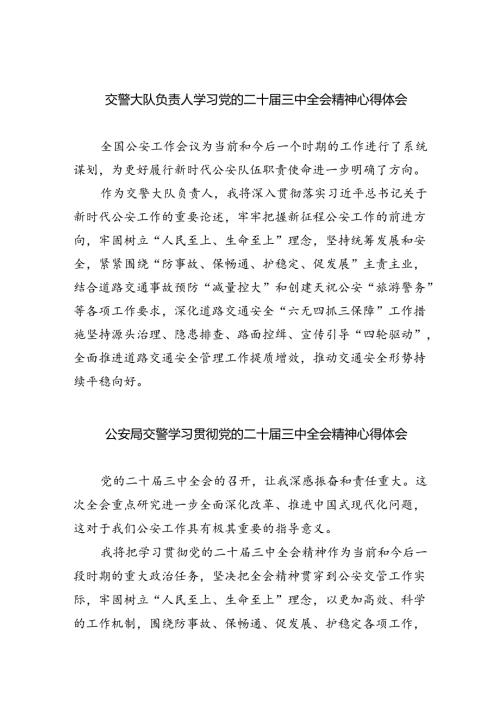 交警大队负责人学习党的二十三中全会精神心得体会8篇（精选版）.docx