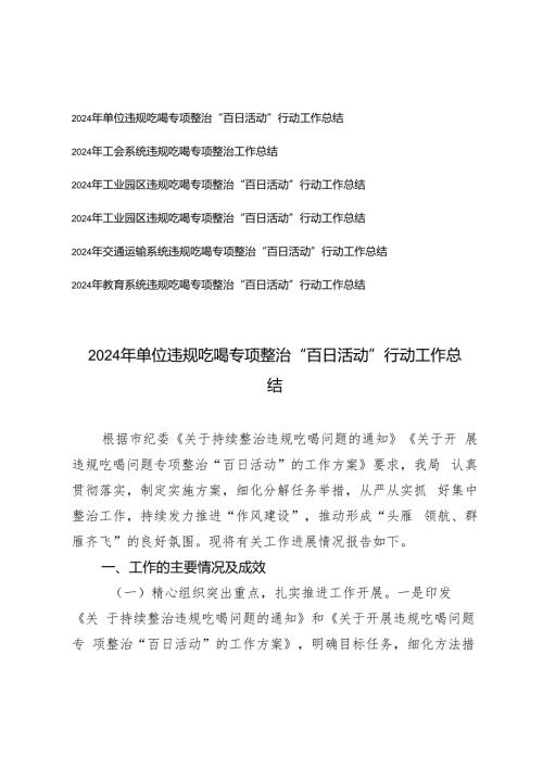 2024年各系统、单位违规吃喝专项整治“百日活动”行动工作总结.docx