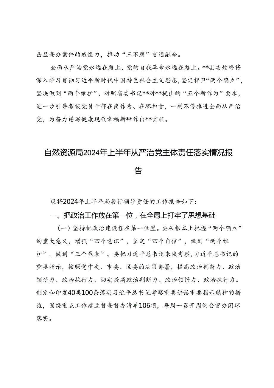 2024年上半年从严治党主体责任落实情况报告.docx_第1页