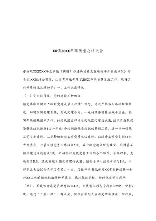 XX镇20XX年高质量总结报告.docx