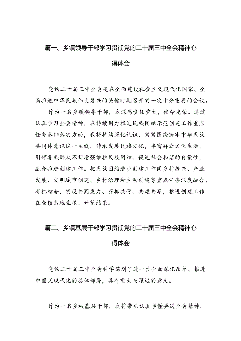 （10篇）乡镇领导干部学习贯彻党的二十三中全会精神心得体会范文.docx_第2页
