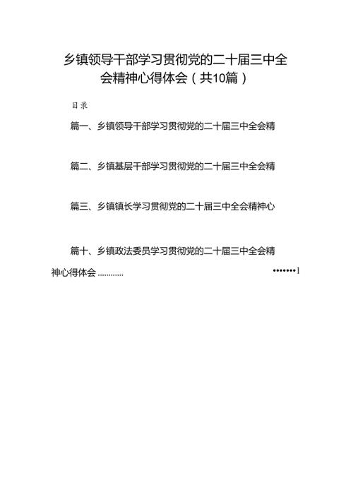 （10篇）乡镇领导干部学习贯彻党的二十三中全会精神心得体会范文.docx