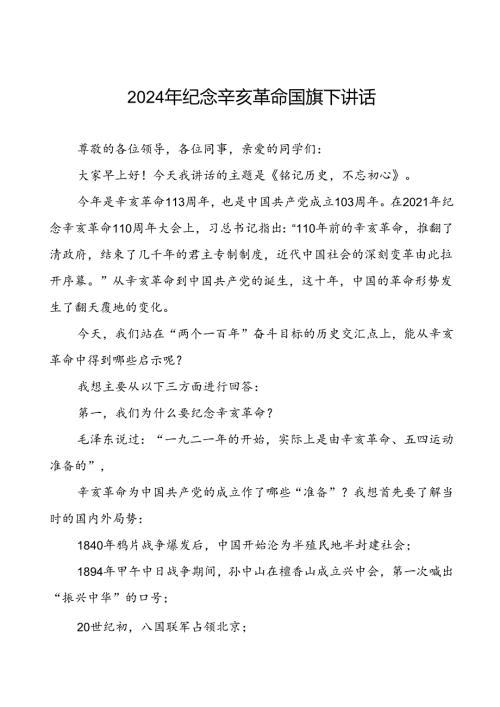 8篇2024年纪念辛亥革命国旗下的讲话.docx